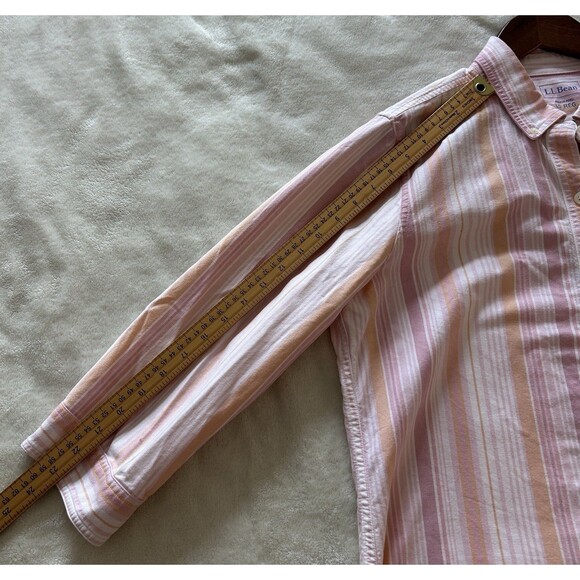 LL Bean Womens Shirt Large Reg Button Striped 100% Cotton Pastel Career Preppy - Picture 9 of 10